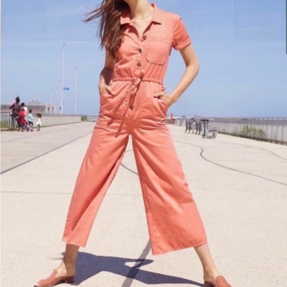 Madewell Wide Leg Utility Jumpsuit, Coral, size 10 - Picture 2 of 9